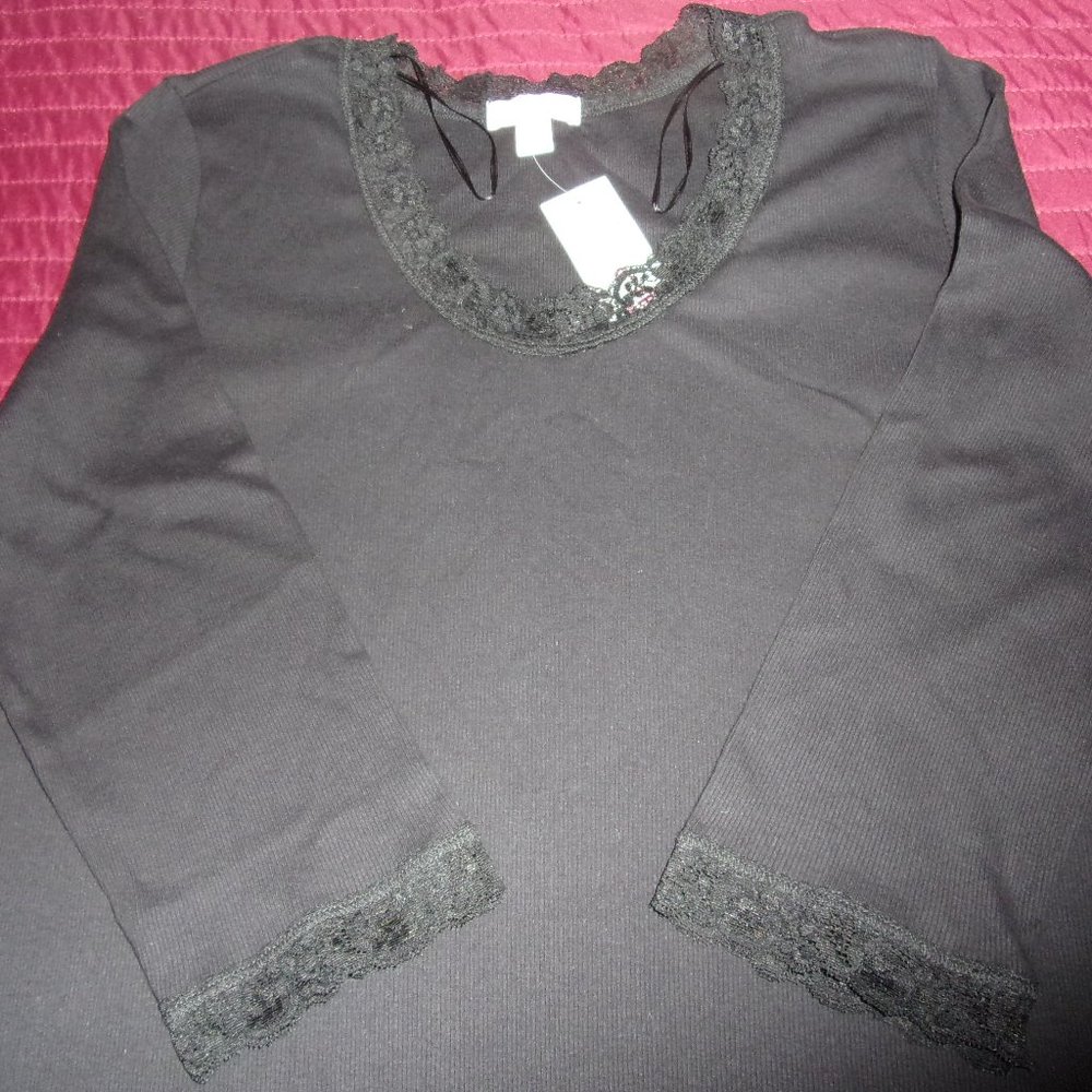 Zena Plus  Top Black with Lace at Sleeve Size 22/24
